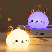 

Deer LED Night Light Touch Sensor Colorful Cartoon Silicone USB Rechargeable Bedroom Bedside Lamp for Children Kids Baby Gift