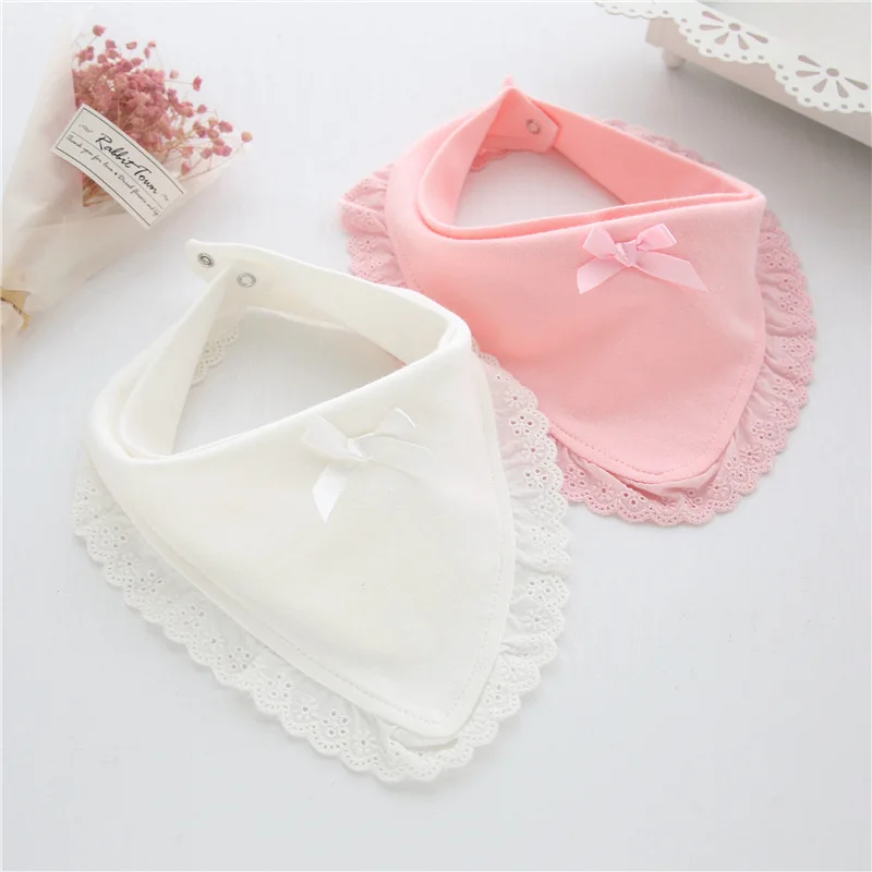 Baby Bib Soft Cotton Baby Drool Bibs Triangle Scarf Comfortable Drooling and Teething Lace Bow Towel Saliva Towel for Newborn baby bandana drool bibs with ruffle lace trim solid color infant toddler boys girls drooling teething saliva towel dropshipping