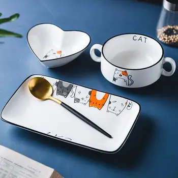 

Dish Set Household Ceramic Nordic Ins One-Person Breakfast Tableware Children's Cartoon Creative Bowl Plate