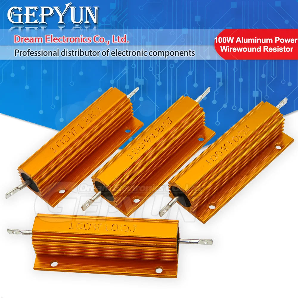 100W Aluminum Power Metal Shell Case Wirewound Resistor 0.05 0.1 0.5 1 2 6 8 10 20 200 500 750 800 1K 10K ohm 0.01-100K 1pcs wirewound resistor