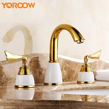 

Golden Bathtub Faucet Holes Bath Classic Set Luxury Basin Faucet European Copper Antique Cold And Hot Wash GMN000R 4