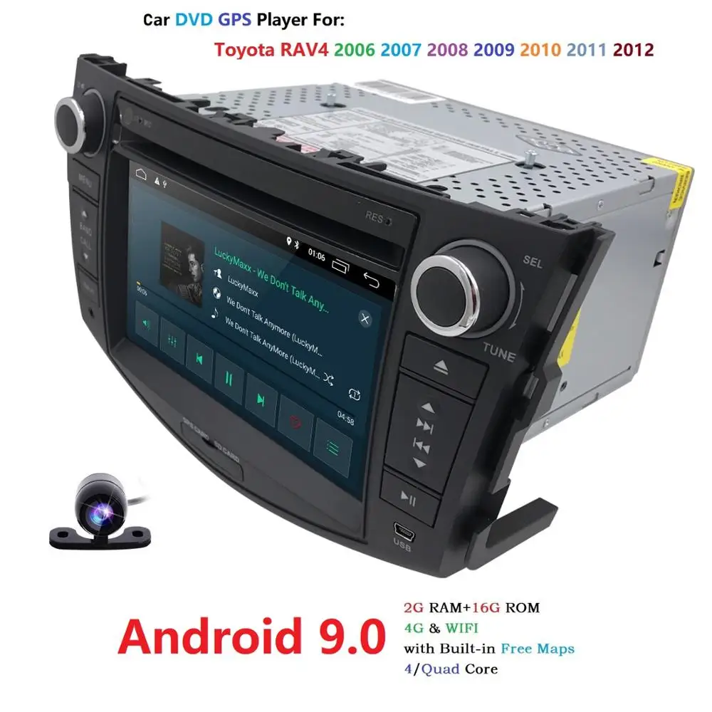 Best 2006-2012 1024*600 HD Screen 2Din Android 9.0 4QuadCore 2+16 Car DVD for Toyota RAV4 Audio Video Stereo GPS Radio RDS 4G Wifi SD 3