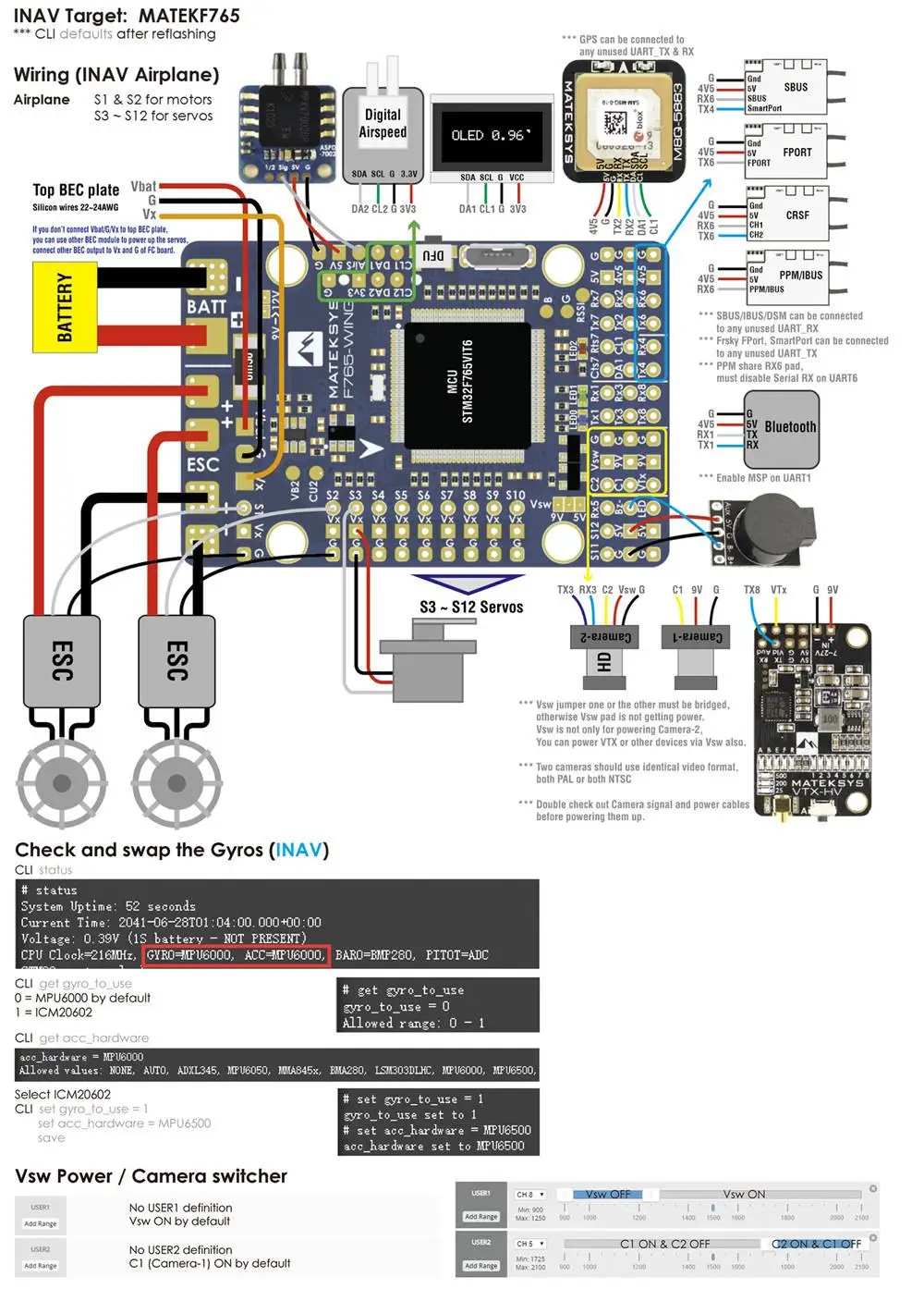 Matek System F765-WING STM32F765VI Контроллер полета Встроенный OSD для RC самолета фиксированное крыло