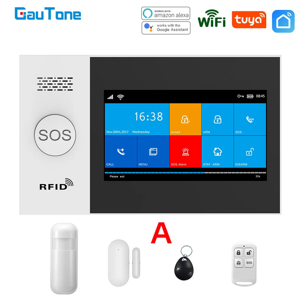 GauTone PG107 Wifi GSM Alarm System for Home Security Alarm Support Tuya APP Remote Contorl With IP Camera Support Alexa front parking sensor Alarm Systems & Security