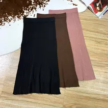 Новая женская модная сексуальная однотонная Шерстяная трикотажная юбка с высокой талией рыбий хвост 1130