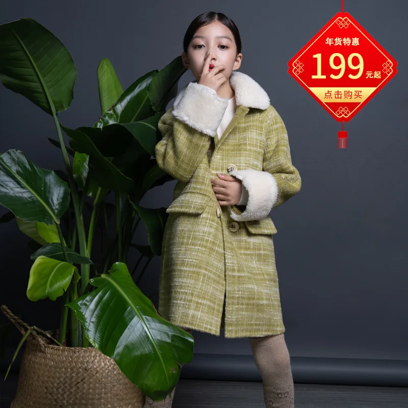 

Children Fold-down Collar Spell Velvet Jacket Girls Double Breasted Cashmere Coat Autumn And Winter Large Childrenswear Double-S