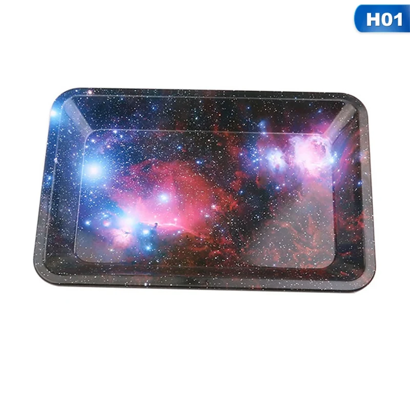 H01 S 1 PC Lengt 28.8 CM*Width18.8 CM Metal Tobacco Tray Herb Spice Rolling Trays DIY Smoking Accessories,Storage Tray - Color: H01 S