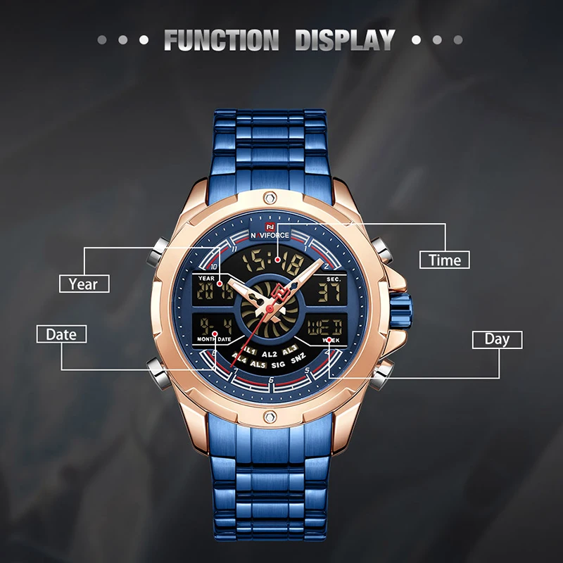 Роскошный бренд NAVIFORCE мужские часы модные водонепроницаемые цифровые спортивные, военные кварцевые наручные часы мужские Relogio Masculino
