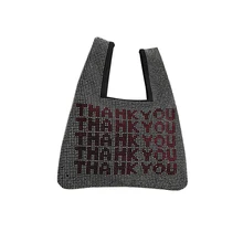 Women Outing Shopping Glitter Handbags Street Thank You Dating Elegant Bling Sequins Small Crystal Fashion Casual Tote Bag