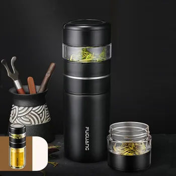 

FUGUANG 400ml High-Quality Tea Separation 304 stainless steel Insulation Water Bottle with Glass Bubble Tea Cup Men's Gift