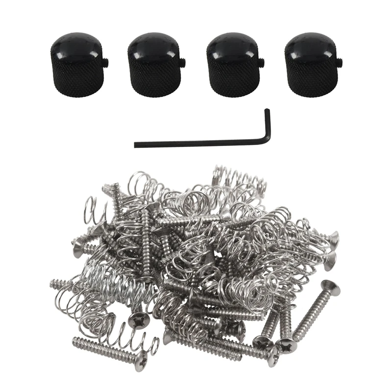4Pcs Guitar e Control Knobs for Fender Tele Replacement Black & 50Pcs Chrome Single Coil Pickup Screws + Adjust Height Spring | Спорт и