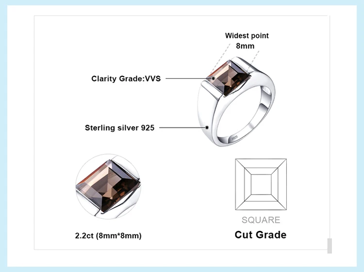 Jewelrypalace Для мужчин площади 2.2ct подлинная дымчатый кварц обручальное кольцо из натуральной 925 серебро Новая Мода Красивые ювелирные изделия