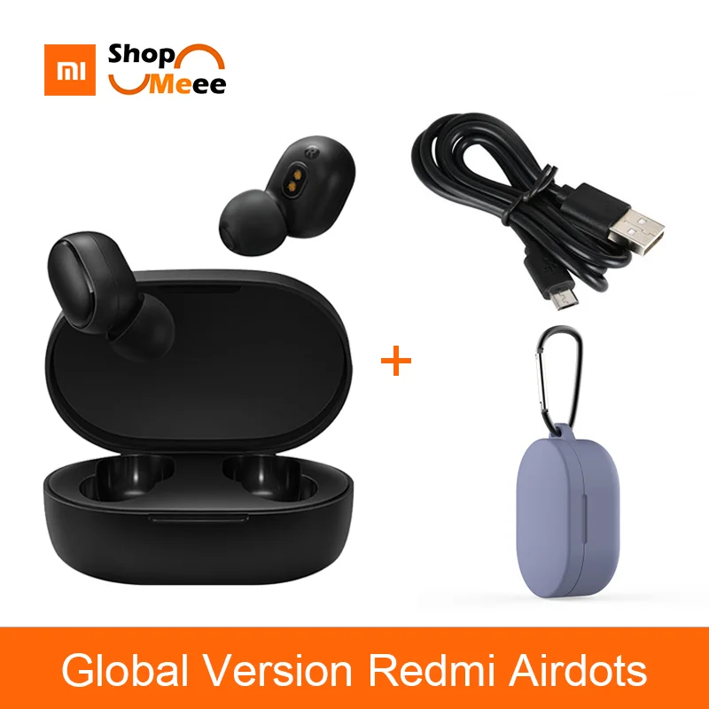 Xiaomi Redmi AirDots вкладыши Bluetooth 5,0 Зарядка Наушники Беспроводные бас стерео наушники с микрофоном Handsfree наушники AI управление - Цвет: Add purple case