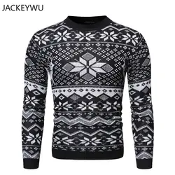 Зимний мужской Рождественский свитер с круглым вырезом, повседневный Зимний вязаный пуловер, Джемпер Джерси, облегающая мужская одежда в