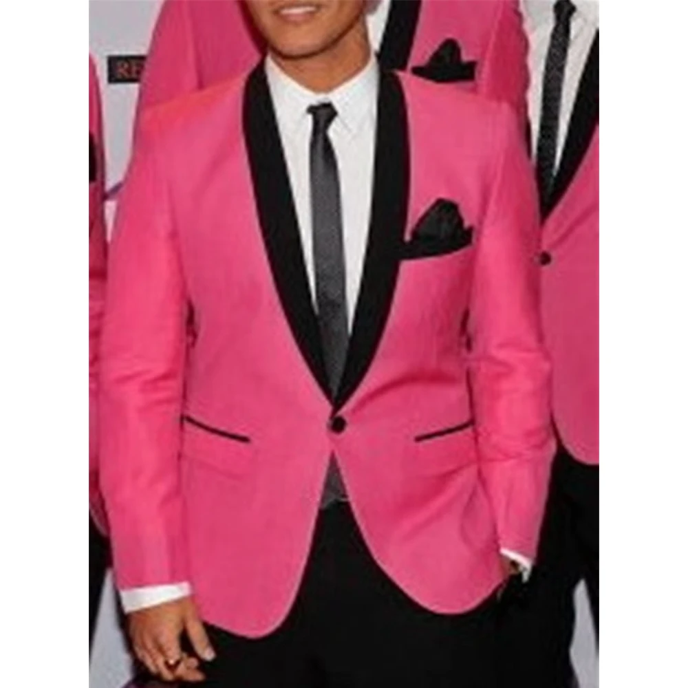 

Custom MADE TO MEASURE men suit hot pink groom wedding tuxedos with black shawl lapel,tailor made pink suit(jacket+pants