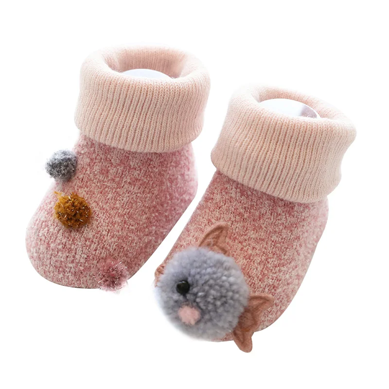 Winter Baby Socks Middle Tube Coral Velvet Animal Cotton Baby Girls Boys Socks Anti-Slip Warm Floor Socks 0-24 Months - Цвет: 1 Pair Pink