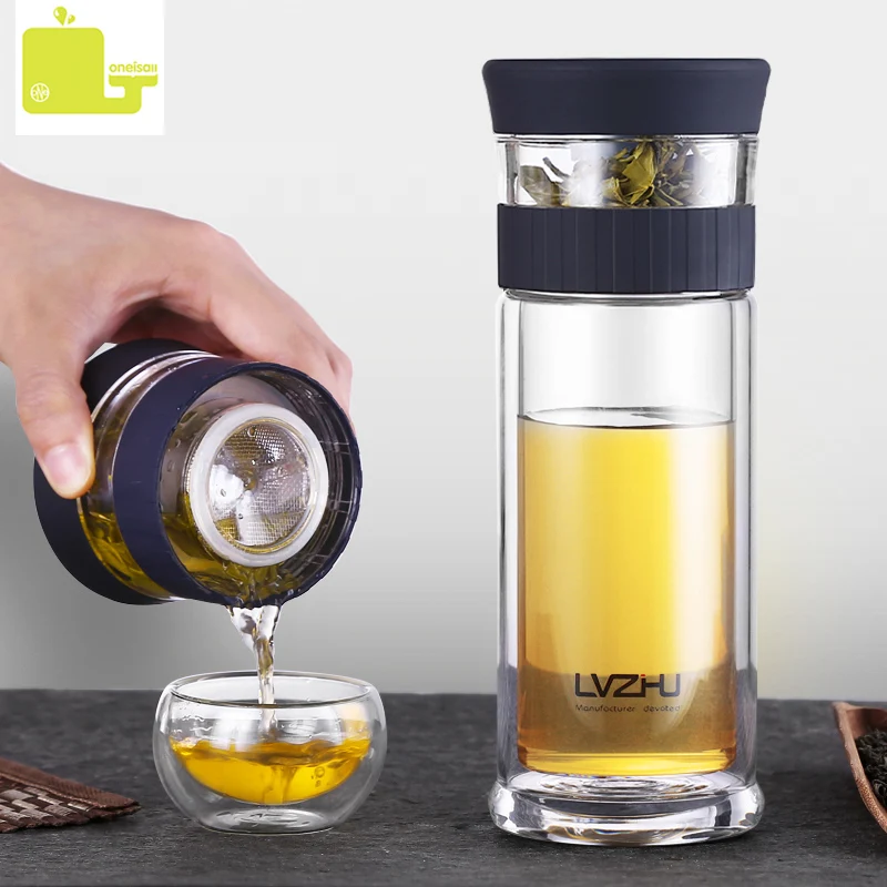 Jeanzer Tea Infuser Bottle Tumbler Glass with Plastic Housing and Strainer