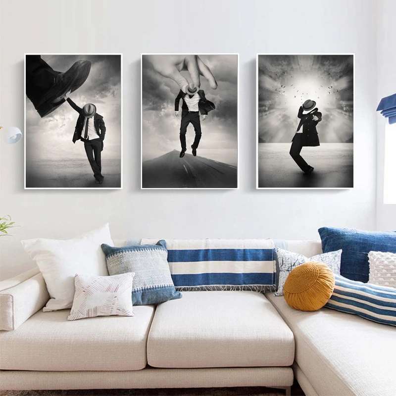 

Abstract Black and White Man Canvas Painting Modern Performance Art Big Poster and Print for Living Room Abstract Wall Art