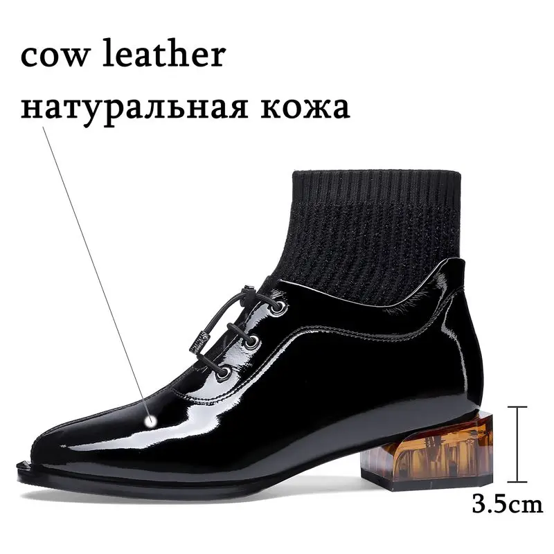 ALLBITEFO/женские ботинки из натуральной кожи; модные удобные простые Стильные свитеры для женщин; однотонные ботильоны на прозрачном каблуке
