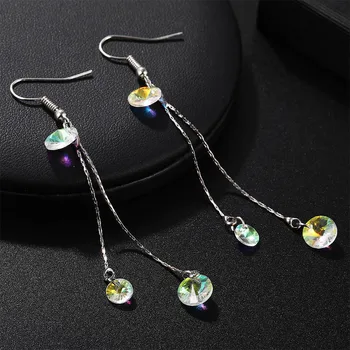 

of the new crystal tassels long earrings temperament super flash color earrings ear hook, senior fashion earrings