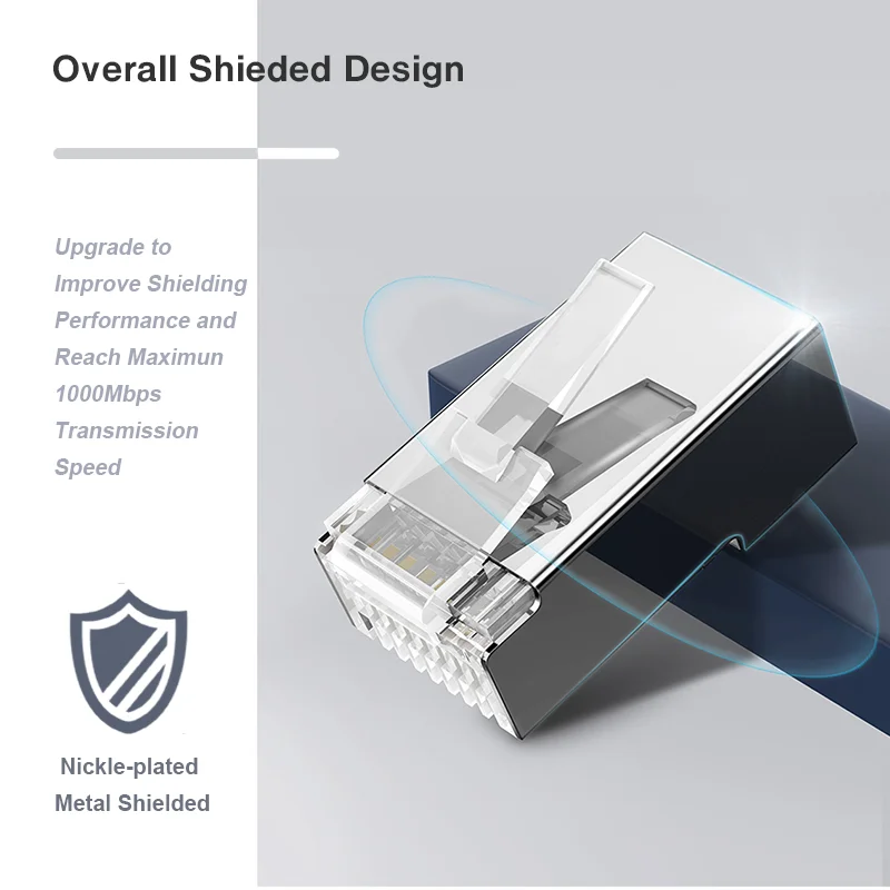 Plugue Modular Blindado Banhado a Ouro Zoerax Passe Através do Conector Rj45 Cabo Ethernet Stp 8p8c Termina Cat6 Cat6a 30u 1.2 mm Furo - Imagem 4