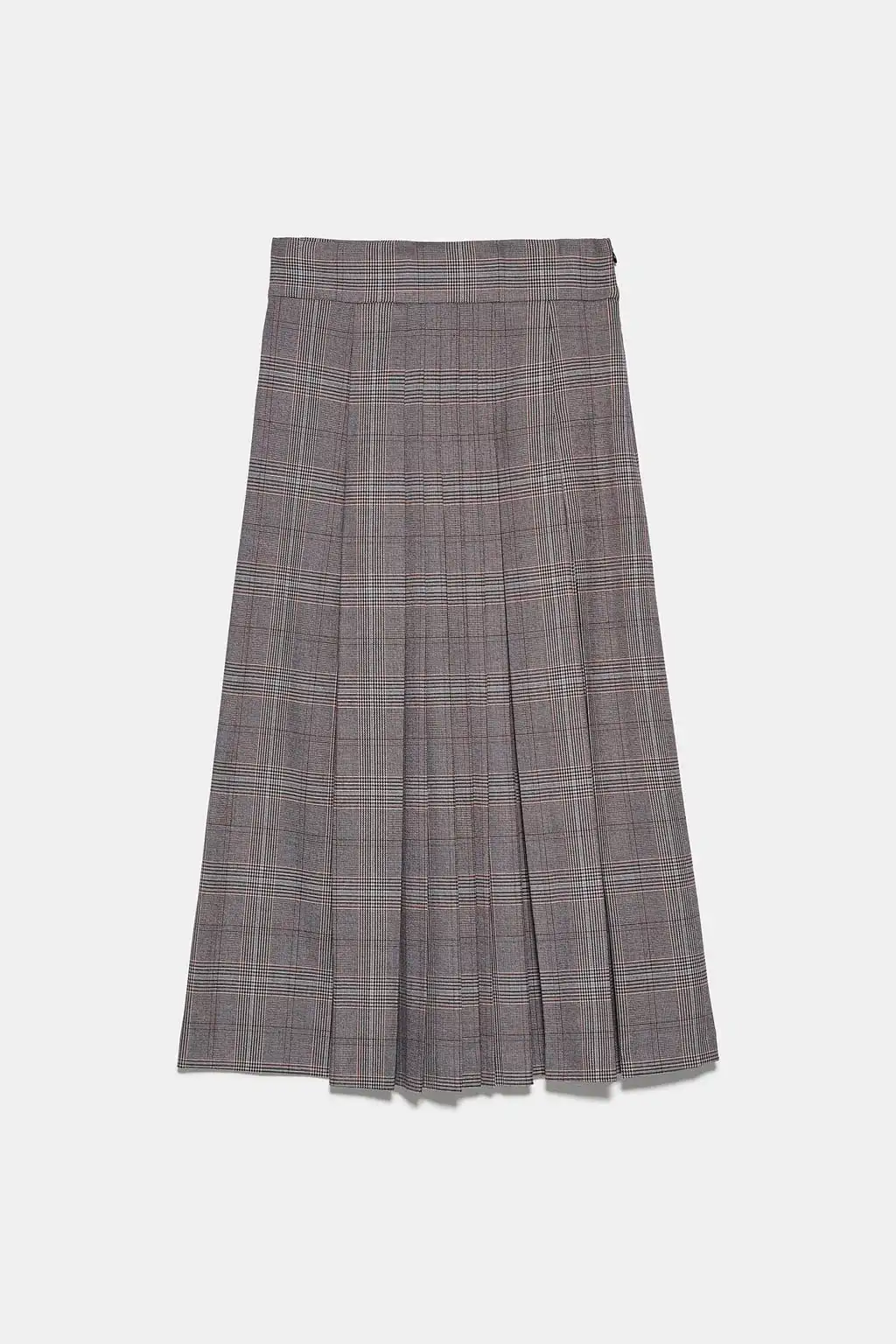 ZA Autumn and Winter New Women's High Waist Skirt Wide Pleated Plaid Skirt Side Stitch Dark Zip Closure