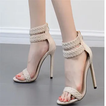 

Large size high-heeled sandals women's summer 2020 woven hollow-out style women's sandals