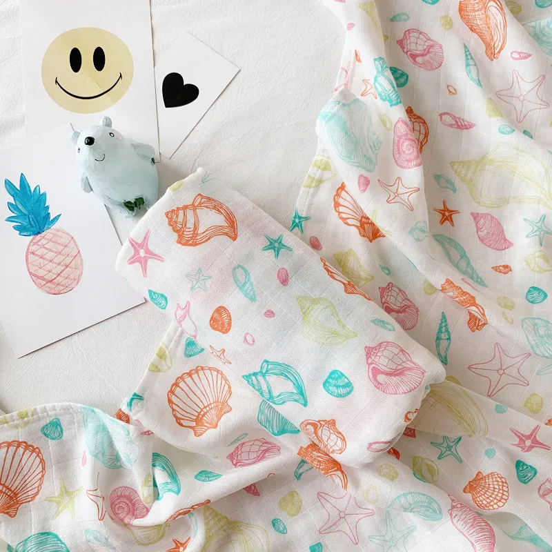 70% Bamboo Muslin Squares Baby Blanket Cotton Muslin Swaddle Baby Multi-use Big Diaper For Newborns Blanket Infant 2 Layers Wrap