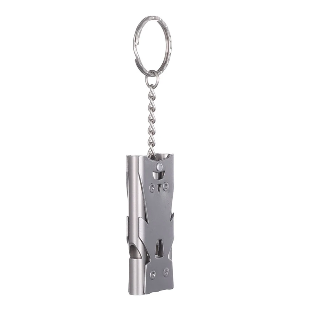 

Outdoor EDC Survival Emergency Keychain Whistle High Decibel Whistle Stainless Steel Double-tube Life-saving Tool(Grey)