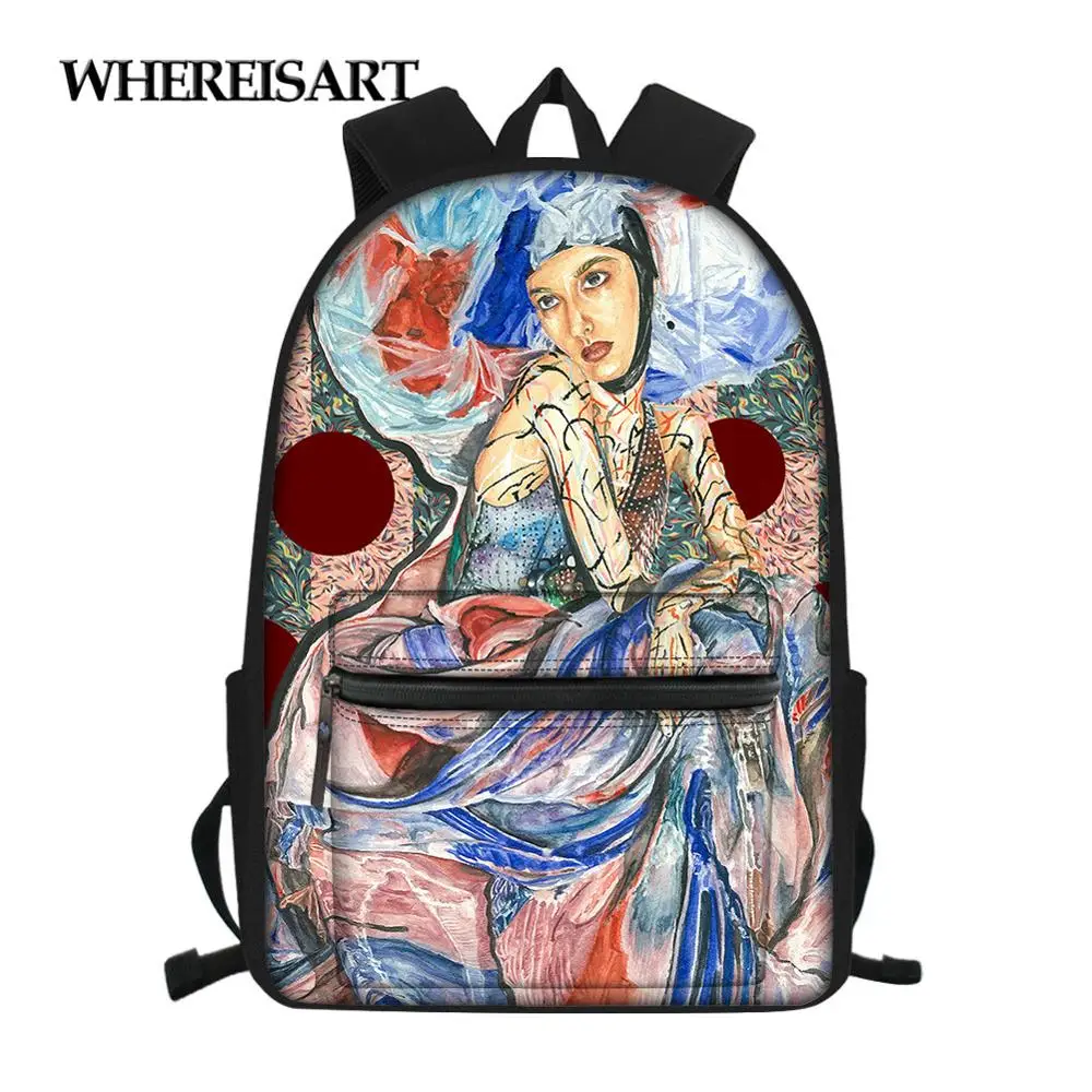 

WHEREISART Girl Painting Printing Book School Bag Ladies Bags Student Women Cute Backpacks Rucksack Female Bag 2020