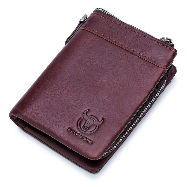 Bullcaptain Vintage Leather Buckle Wallet Coin Purse Wallet Card Men's Wallet Cartera Hombre Men's Handbag RFID Holder coffee
