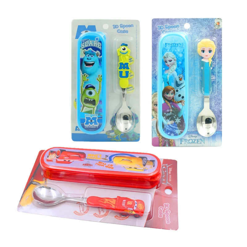 Дисней мультфильм дети ложка Вилка Набор для кормления ребенка из нержавеющей