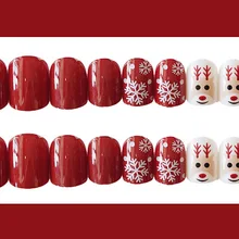 292-Рождественский олень красный INS-стиль милый мультфильм Рождественская одежда маникюр поддельные ногти патч