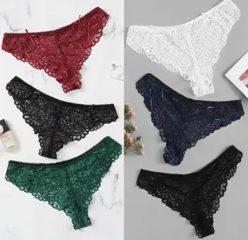 

2019 Hot Womens Lace Panties Sexy Lace Solid Color Underwear Low-Rise Panties Brief Bikini Knickers Thongs G-string Panties Lot