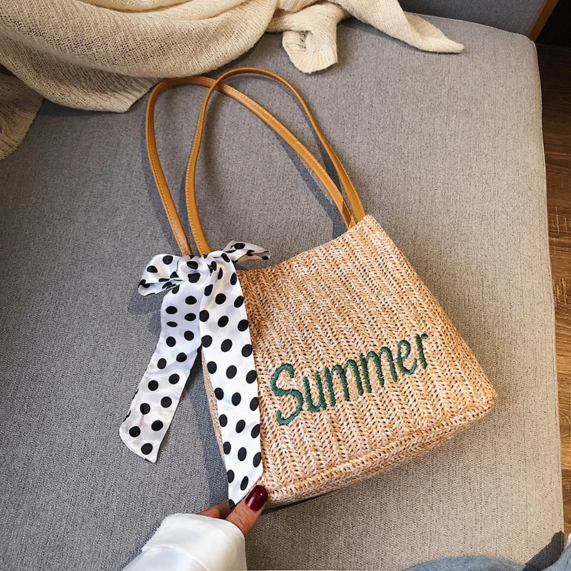 

South Korea Official Website Celebrity Style Casual Weaving Shoulder Straw Bag INS Summer New Style Versatile Bucket Bag Handbag