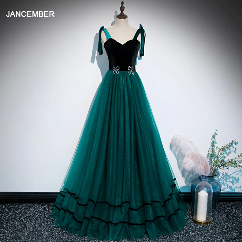 Женское вечернее платье без рукавов JANCEMBER WLN18593 сочетание черного и зеленого