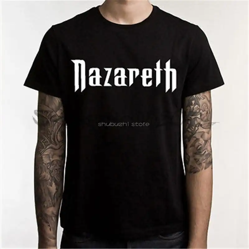 nazareth logo t-shirt men hard rock black cotton tee shirt