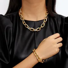 DIEZI Vintage New Gold Metal Chain Jewelry Sets Choker Necklace Collar Statement Punk Chunky Necklace Bracelet Set for Women Men