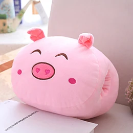 Pink Pig Животные грелка для рук Подушка голова героя мультфильма с отверстиями руки теплый зимний подарок свинка Кролик Мышь кошка морской лев медведь девочки 30 см - Цвет: Pink Pig