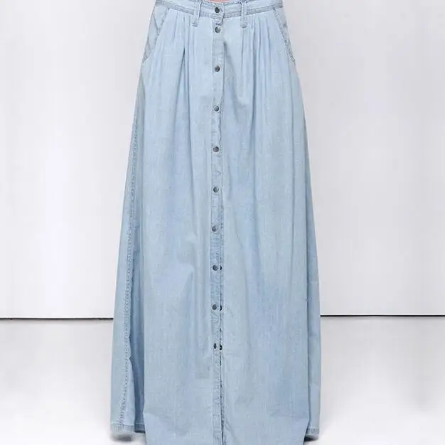 Весенняя джинсовая юбка женская однобортная джинсовые длинные юбки Повседневная летняя стильная длинная юбка с высокой талией Плюс Размер AH707