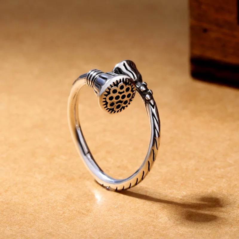 

925 Sterling Silver Lotus Flower Ring Temperament Open Fing For Women Thailand Handmade Silver Jewelry Accessories