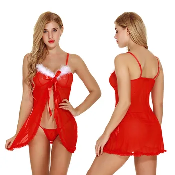 

Plus Size Women Lolita Lace Up Xmas Lingerie Underwear Sleepwear