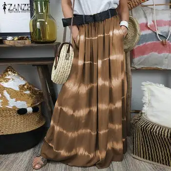 

2020 Bohemian Printed Maxi Shirts ZANZEA Women's Casual Elastic Waist Long Skirt Female Striped Skirt Jupe Plus Size Faldas Saia