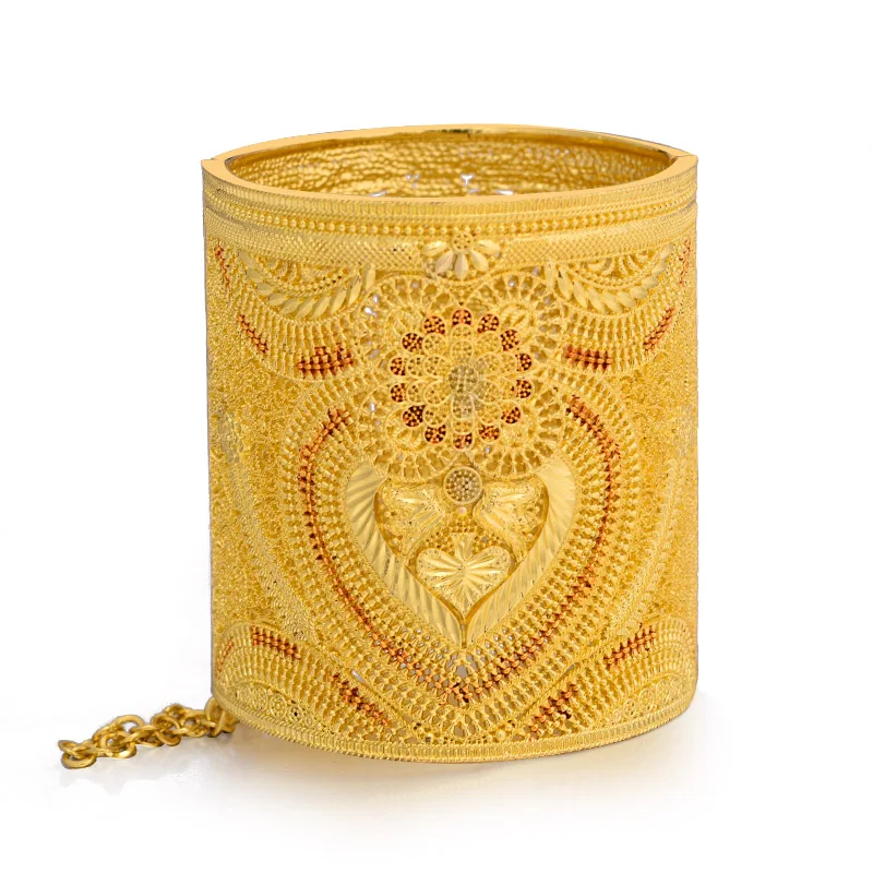 24K Gold Color Dubai Bangles For Women African Ethiopian Bracelets Wedding Jewelry Party Gifts