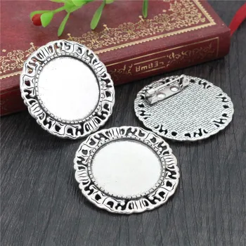 

New Fashion 2pcs 25mm Inner Size Antique Silver Plated Brooch Cameo Cabochon Base Setting Charm Pendant (A5-37)