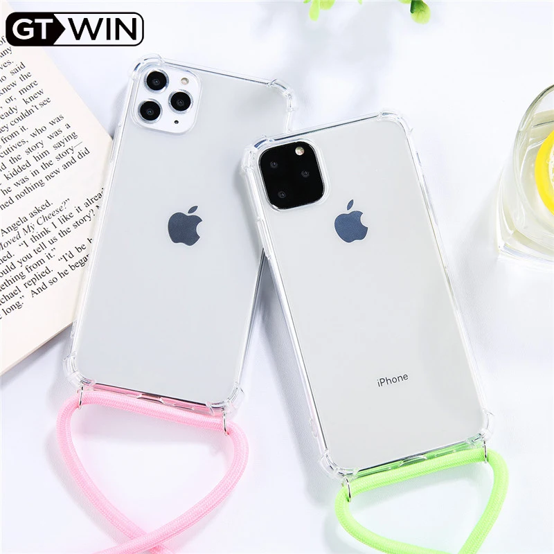GTWIN Fluorescence Tape Necklace Lanyard Phone Case For iPhone 11 Pro 5 6 7 8 Plus X XR XS Max Soft Clear Cover Shell Carry |