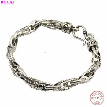 

BOCAI Thai Silver men's bracelet Vintage Unique Twisted male Bracelet 2020 new Fashioned s925 sterling Silver Bracelets for men