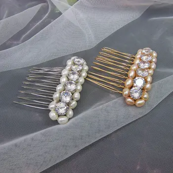 

4pc Zircon Freshwater Pearl Hair Comb For Women Wedding Hair Accessories Bridal Headpiece Hair Jewelry Bijoux Cheveux WIGO1415B