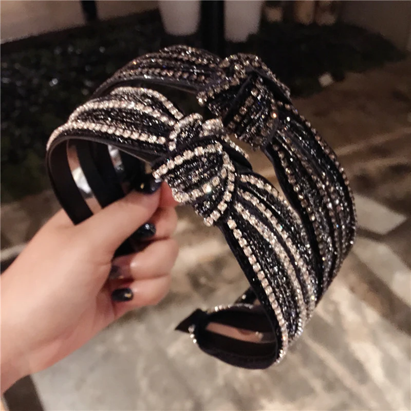Korea Knotted Rhinestone Crystal Black Hairbands Hair Accessories