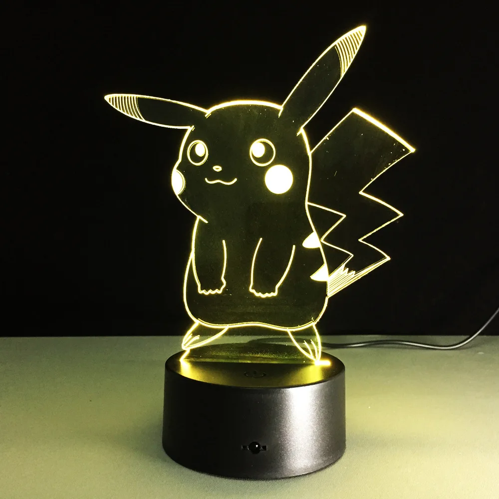 Покемон Пикачу 3d иллюзия ночной Светильник меняющая цвет лампа Pokemon Go экшн-фигурка визуальная Иллюзия Led праздничные подарки - Испускаемый цвет: 7 Colors Changeable